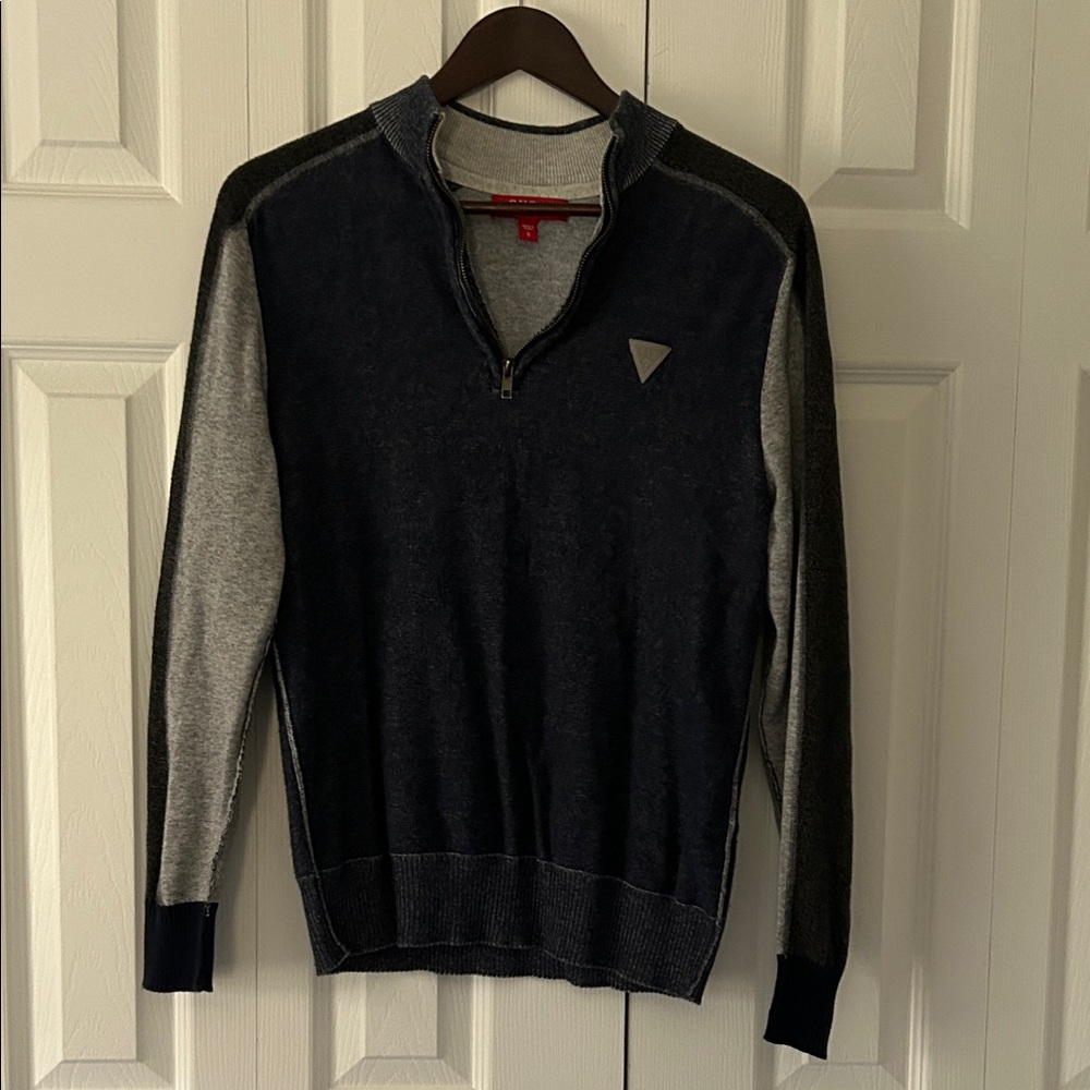 Navy and Gray Guess Quarter Zip Sweater